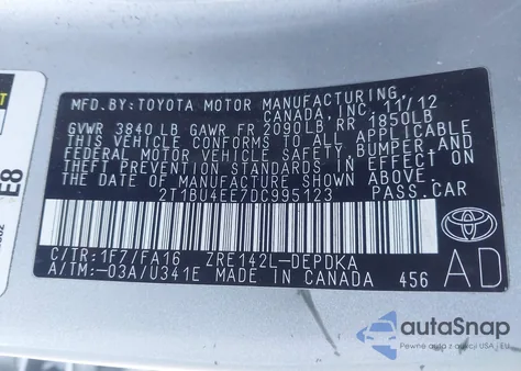 2013 Toyota Corolla L из США, поврежденный, VIN 2T1BU4EE7DC995123